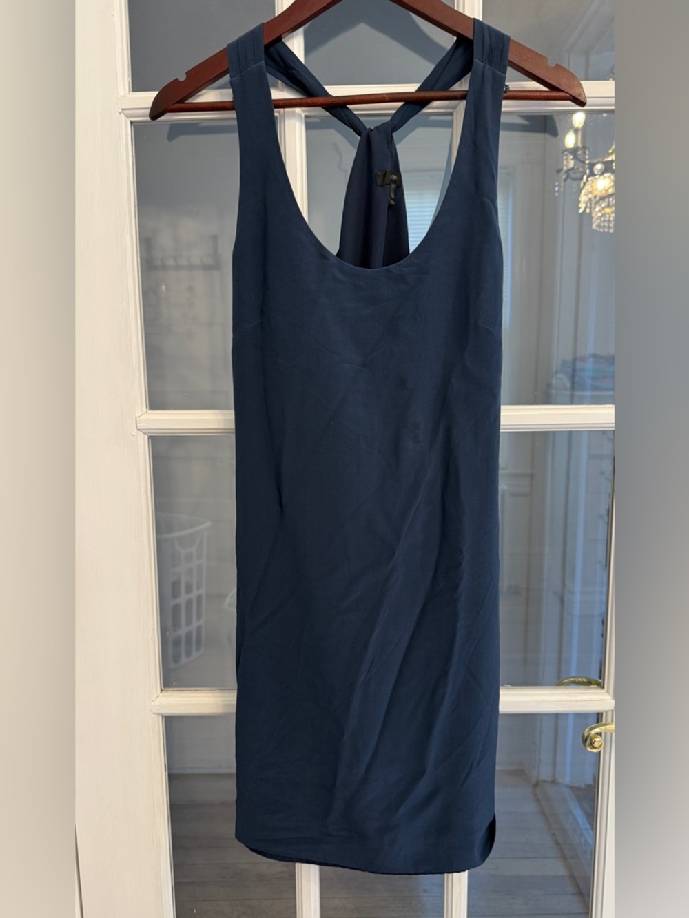 J. CREW Women's Navy Blue 100% Silk Sleeveless Twist Back Dress Size 4